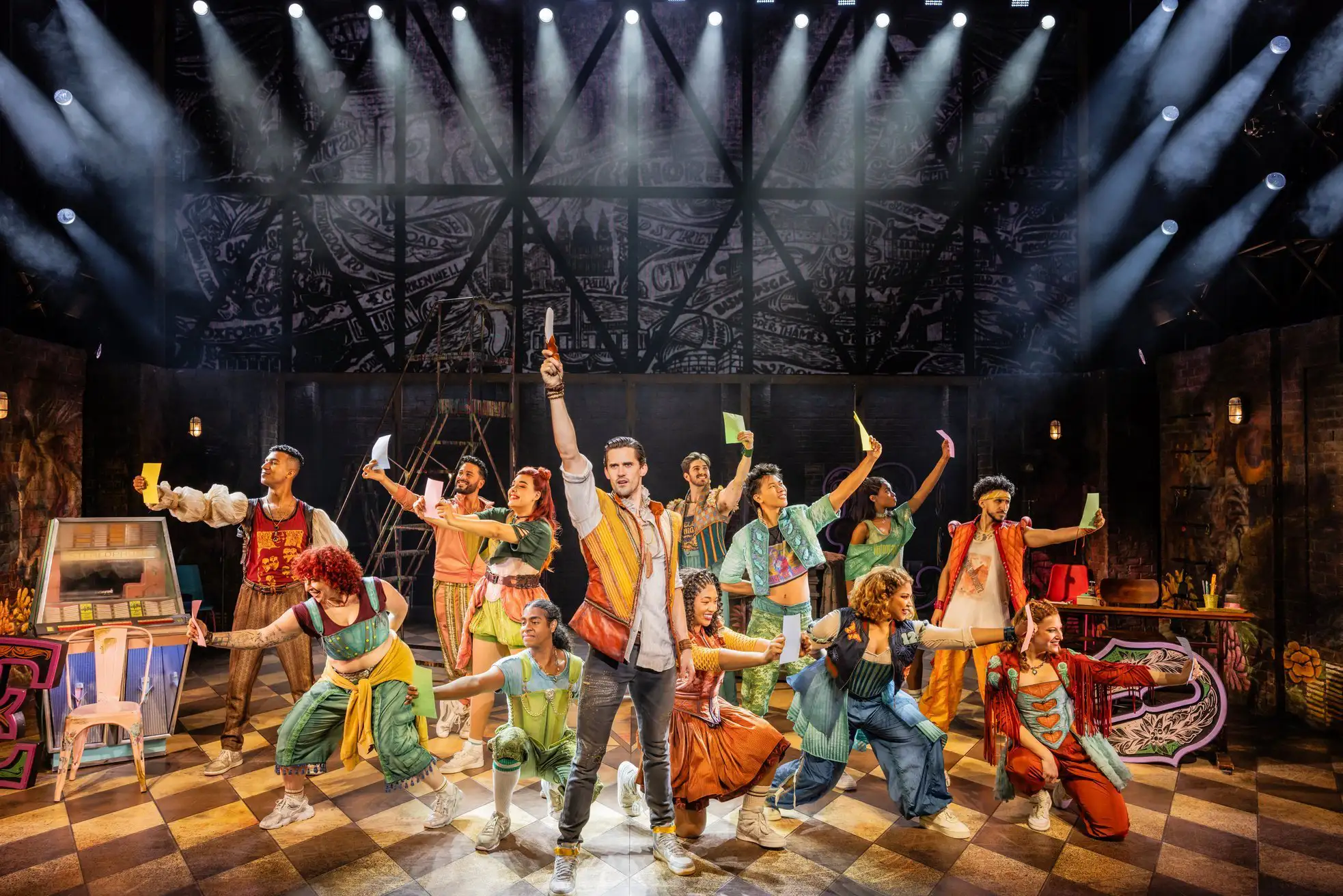 CJ Eldred and the company of the North American Tour of & JULIET - Photo Credit Evan Zimmerman for MurphyMade