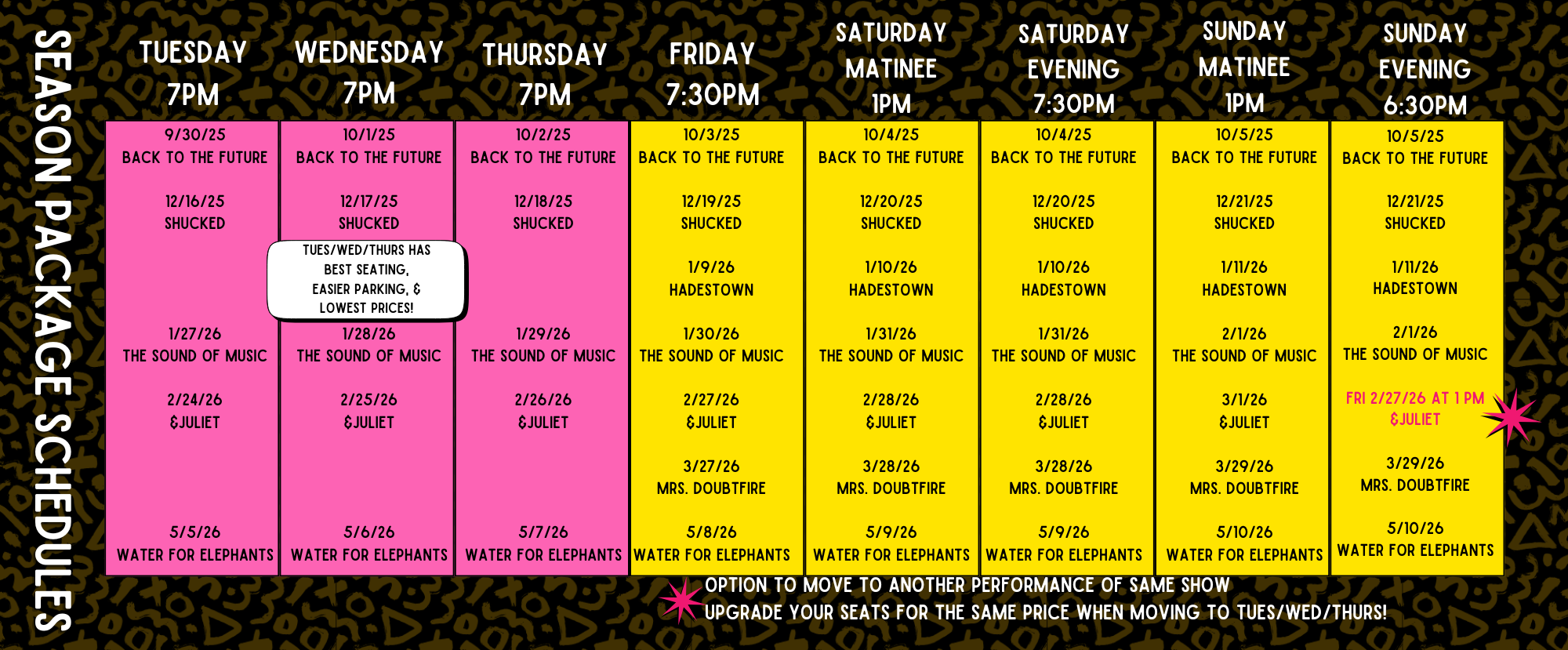 SEASON PACKAGE SCHEDULE